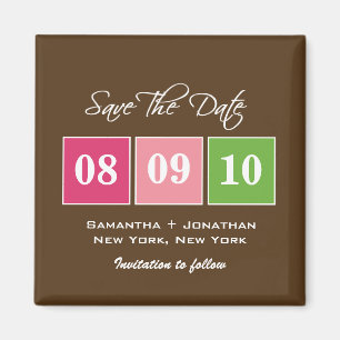 Aimant Réservez la date: Blocs de dates - Fuchsia Green