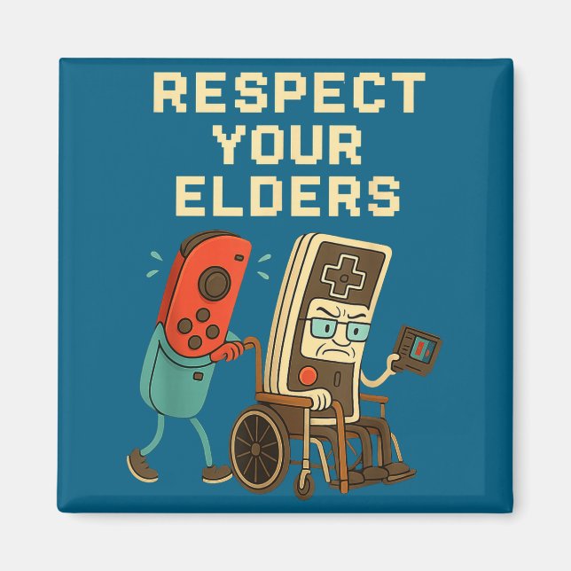 Aimant Respect Your Elders Retro Gaming Funny Gamer Contr (Devant)