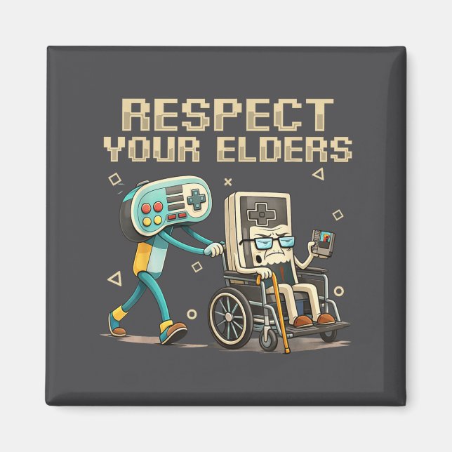 Aimant Respect Your Elders Retro Gaming Funny Gamer Contr (Devant)