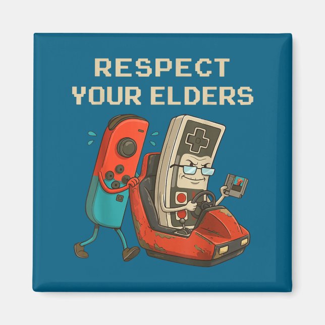 Aimant Respect Your Elders Retro Gaming Funny Gamer Contr (Devant)