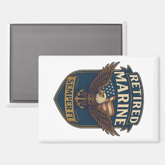 Aimant Retired Semper Fi Marine over eagle & flag (Recto/Verso)