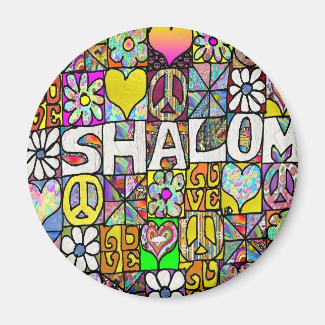 Aimant Retro 60s Psychedélique Shalom LOVE Vêtements Cade (Devant)