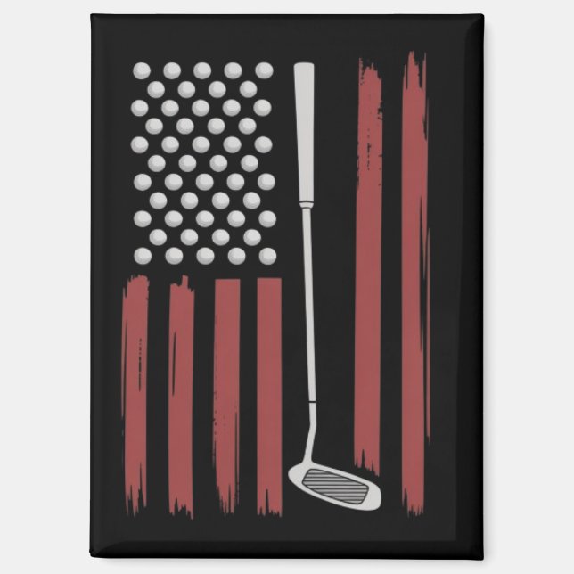 Aimant Retro American Flag Golf Golfer Funny Golf Club (Recto)