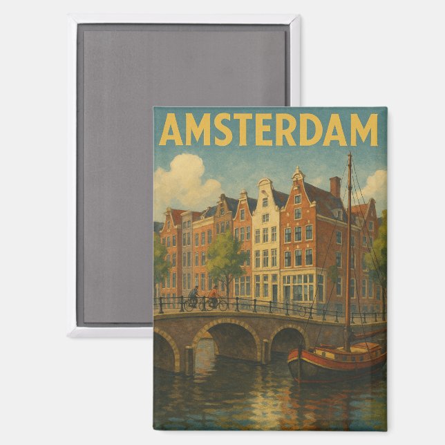 Aimant Retro Amsterdam Pays-Bas Grachten (Recto/Verso)