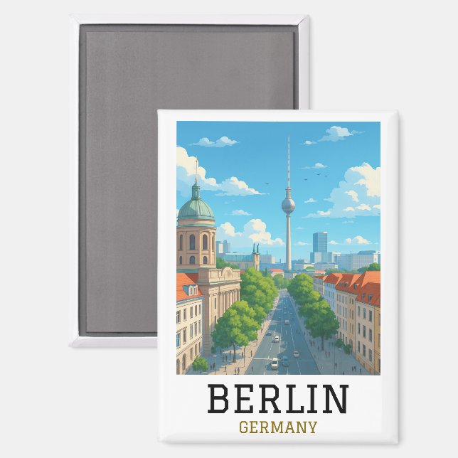 Aimant Retro Berlin Skyline TV Tower Skyline View (Recto/Verso)