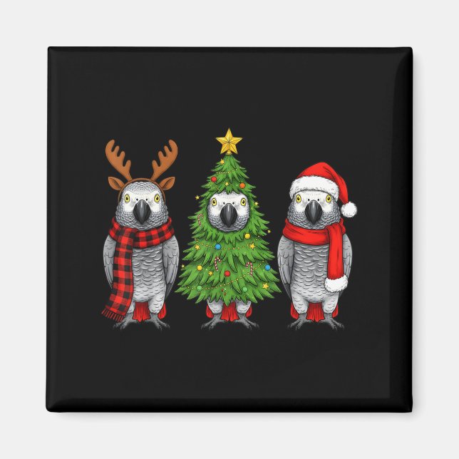 Aimant Retro Christmas African G Parrot Bird Santa Reinde (Devant)