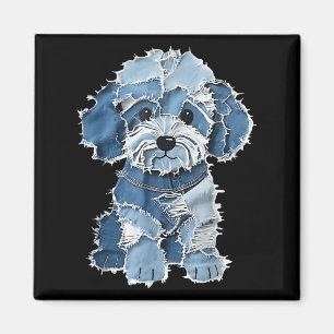 Aimant Retro Denim Chien Patch, Funny Shabby Blue Jean Pu
