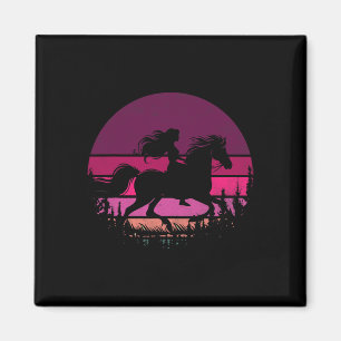 Aimant Retro Equestrian Girls Horses Vintage Girl Riding