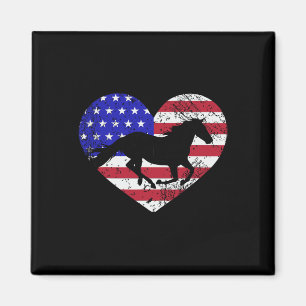 Aimant Retro Horse American Flag Heart 4 juillet Usa Pa