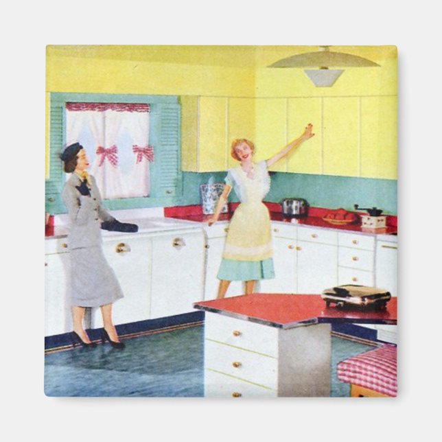 Aimant Rétro Housewives en cuisine (Devant)