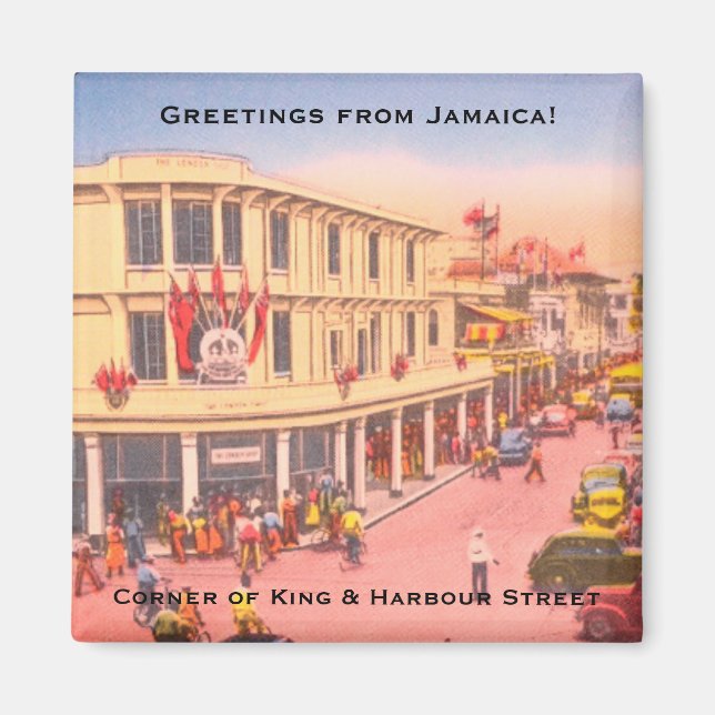 Aimant Retro Kingston, Jamaïque (King & Harbour Street) (Devant)
