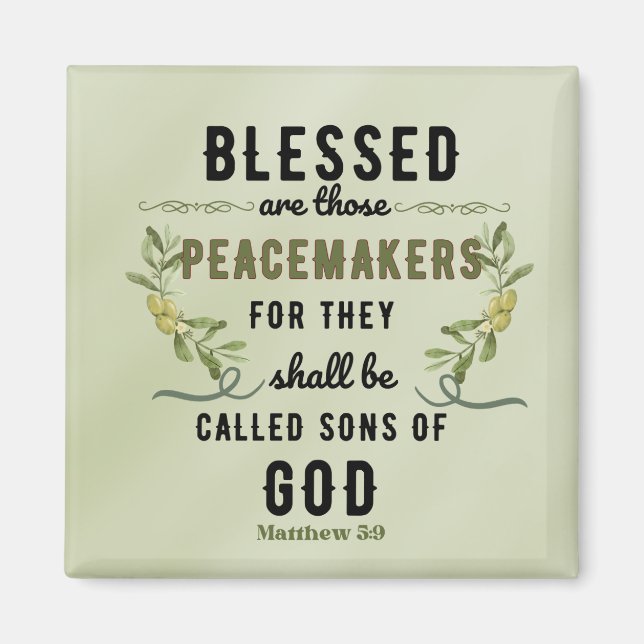 Aimant Retro Matthew 5:9 Olive Branch Aquarelle (Devant)
