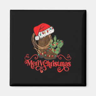 Aimant Retro Merry Xmas Santa Hat Cowboy Botte Western Ch
