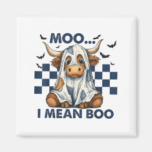 Aimant Retro Moo I signifie Boo Blue Denim Funny Hallowee