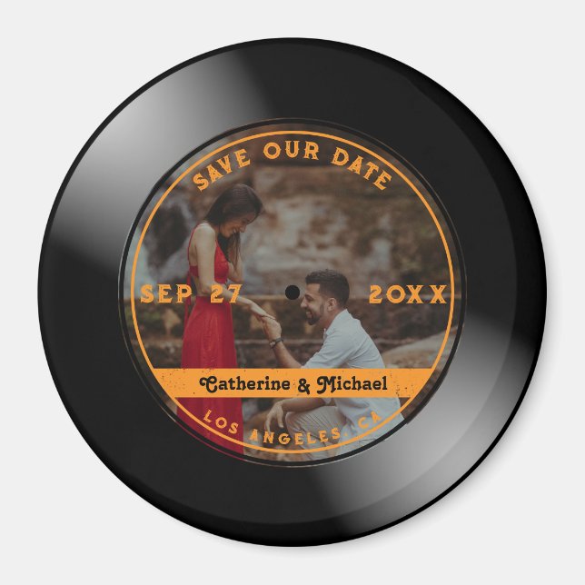 Aimant Retro Music Vinyl Record Photo Mariage Round (Devant)