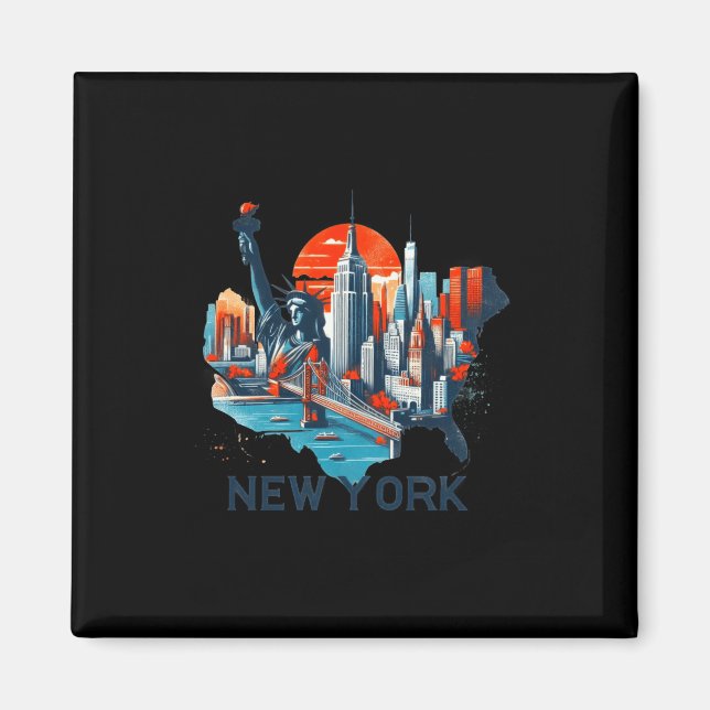 Aimant Retro New York Skyline Silhouette  (Devant)