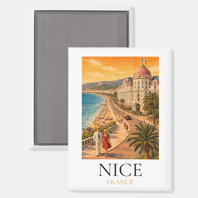 Aimant Retro Nice Côte d’Azur Promenade des Anglais View (Recto/Verso)