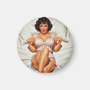Aimant Retro Pin-up Girl avec Red Polka Dot PJ's