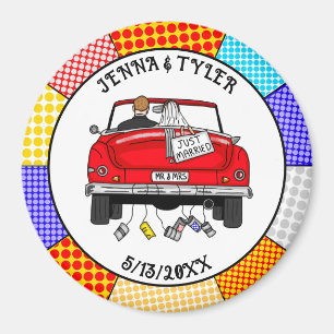 Aimant Retro Pop Art Mr & Mrs. Je viens de me marier