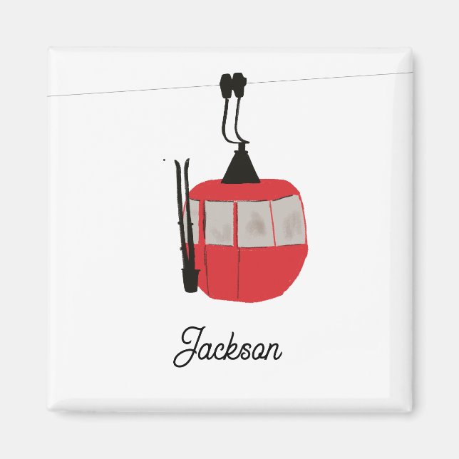 Aimant Retro Red Ski Gondola Lift Personnalisé (Devant)