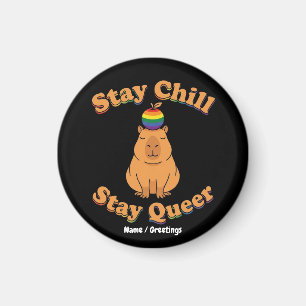 Aimant Rétro Restez Calme Restez Queer Capybara Arc-en-Ci