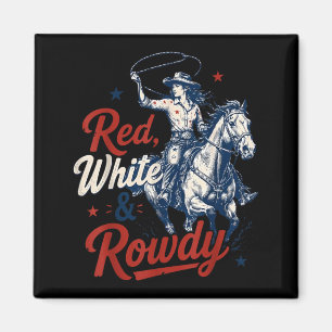 Aimant Retro Rouge Blanc Et Endiablé 4 Juillet Rodeo