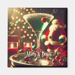 Aimant Rétro Santa Noël Martini Vert 50s