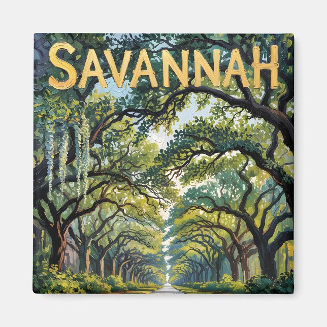 Aimant Retro Savannah Georgia Van Gogh Oak Avenue Travel (Devant)