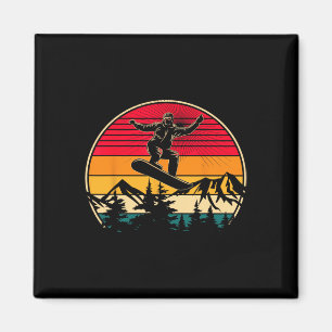 Aimant Retro Snowboard Sunset Design Sports d'hiver Neige
