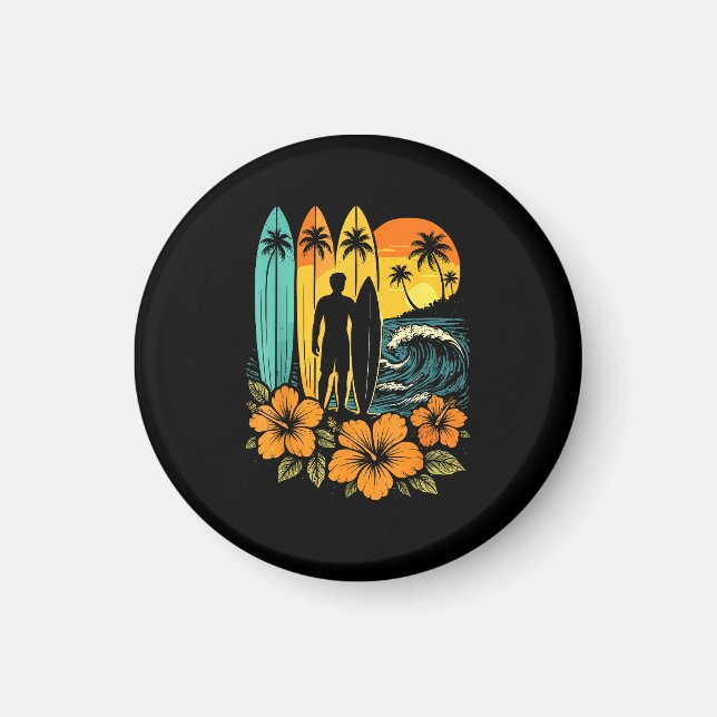Aimant Retro Surf Beach Sunset Tropical (Devant)