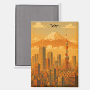 Aimant Retro Tokyo Artwork Vintage Japon Cityscape Travel
