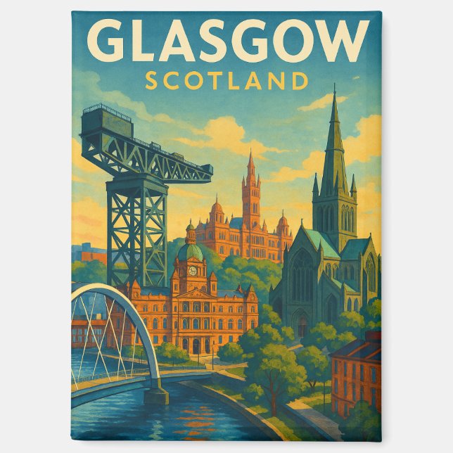 Aimant Retro Travel Glasgow Écosse (Recto)