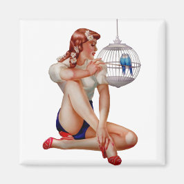 Aimant Retro Vintage Bird Cage Pinup Girl