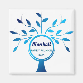 Aimant Réunion de famille éditable Peacock Blue Tree