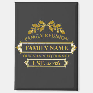 Aimant Réunion de famille feuille de chêne doré Nom et an