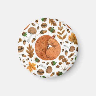 Aimant Rêves d'automne : Aquarelle écureuil paradis
