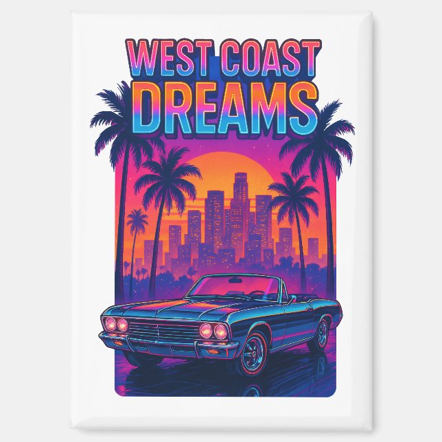 Aimant Rêves de la Côte Ouest – Synthwave Rétro des Année (Recto)