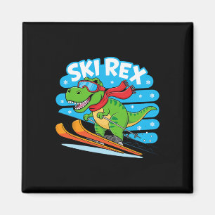 Aimant Rex Skiant Drôle De Dinosaure De Ski Design De Spo