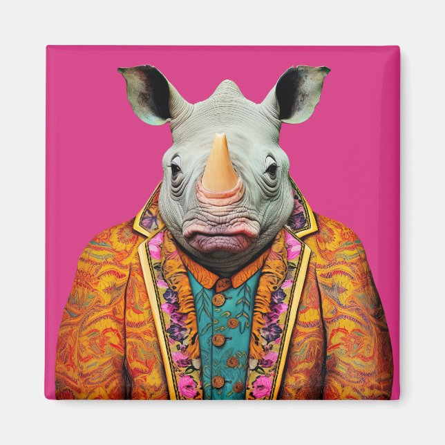 Aimant Rhino dans Funky Costume animal Mode Art rose (Devant)