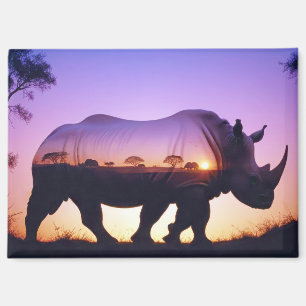 Aimant Rhinoceros Double exposition Animal Nature Forêt