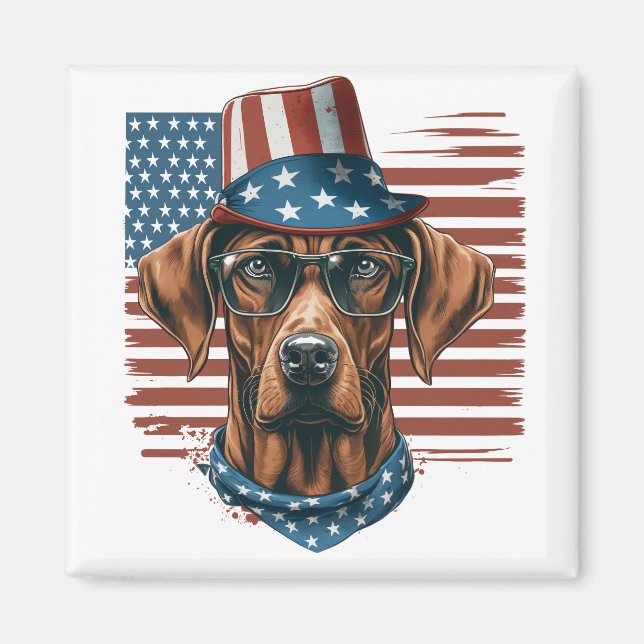 Aimant Rhodesian Ridgeback 4 juillet patriotique (Devant)