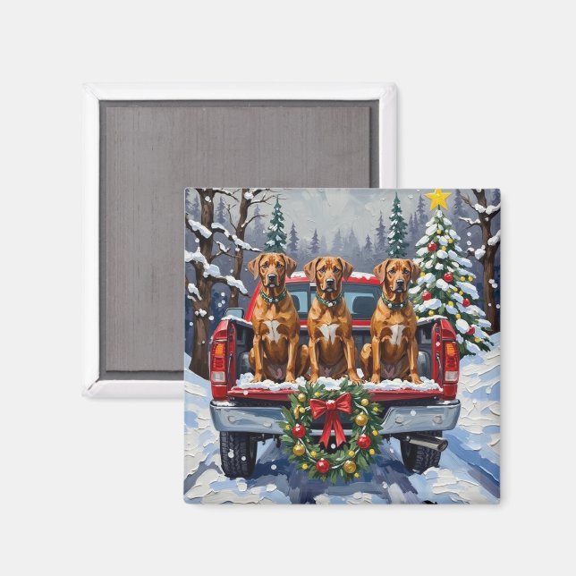 Aimant Rhodesian Ridgeback Christmas Red Truck Holiday (Recto/Verso)