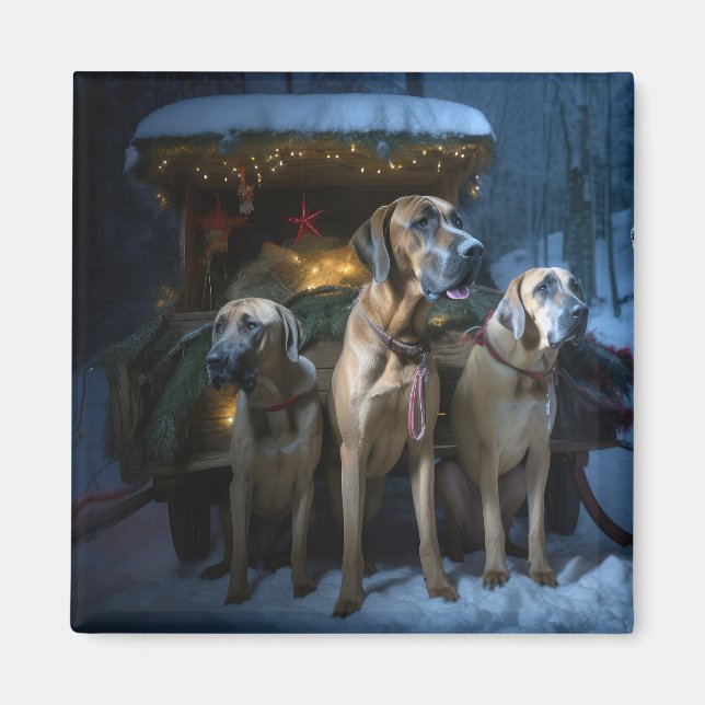 Aimant Ridgeback Rhodésien Traîneau de Neige Décor de Noë (Devant)