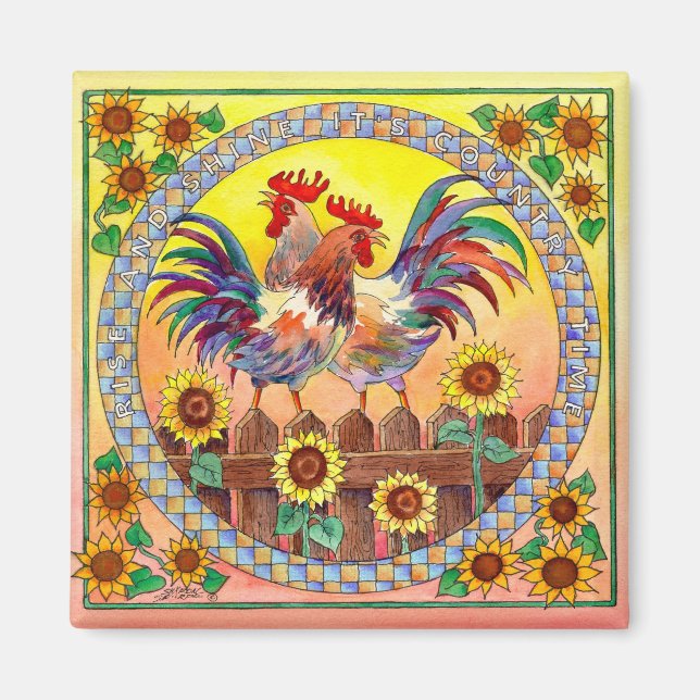 Aimant RISE & SHINE ROOSTERS par SHARON SHARPE (Devant)
