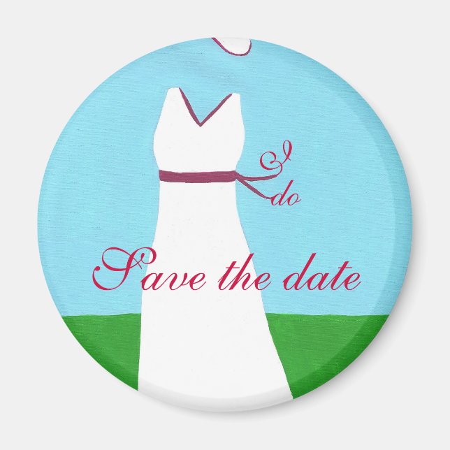 Aimant Robe de mariage, ruban rouge, Enregistrer l'aimant (Devant)