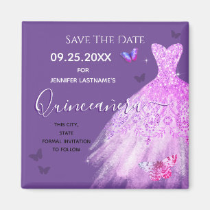 Aimant Robe violette Quinceanera Enregistrer la date Ma