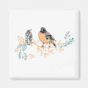 Aimant Robin Chanson Oiseaux Mère Bébé
