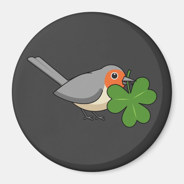 Aimant Robin mignon avec Shamrock en caricature (Devant)