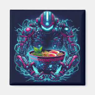 Aimant Robot Cyberpunk Futuriste Neon Nourriture Ramen