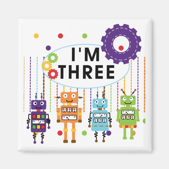 Aimant Robot T-shirts et cadeaux d'anniversaire 3e (Devant)